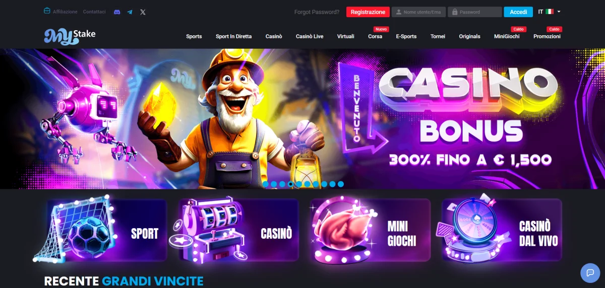 Mystake casino Italia homepage screenshot
